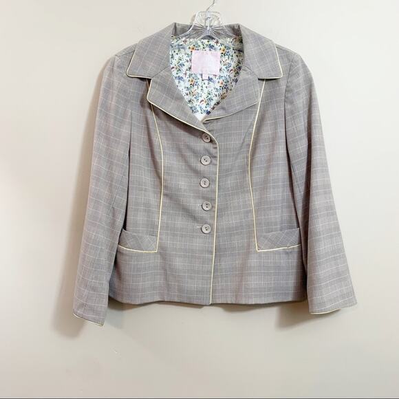 Rebecca Taylor Glen Plaid Brown/Yellow/White Five Button Blazer - Picture 1 of 4